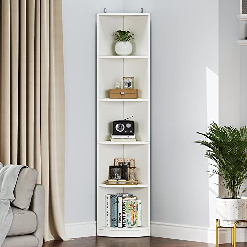 YITAHOME 5-Tier Corner Shelf, 70.8" Tall Modern Free Standing Corner Bookshelf, 5 Shelf Display Corner Bookcase and Bookshelves,Wooden Open Storage Book Shelves for Living Room, Home Office, White