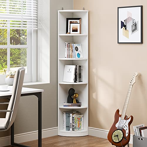 YITAHOME 5-Tier Corner Shelf, 70.8" Tall Modern Free Standing Corner Bookshelf, 5 Shelf Display Corner Bookcase and Bookshelves,Wooden Open Storage Book Shelves for Living Room, Home Office, White