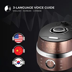 CUCKOO CRP-JHR1009F | 10-Cup (Uncooked) Induction Heating Pressure Rice Cooker | 19 Menu Options, Auto-Clean, Voice Guide, Made in Korea | Copper