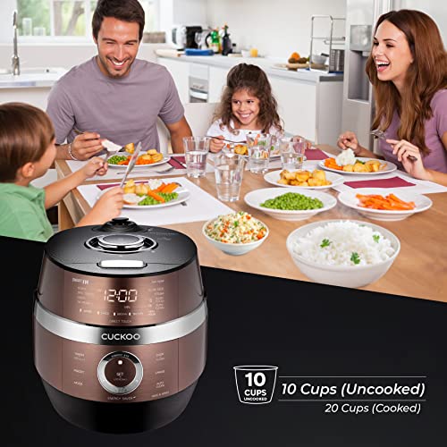 CUCKOO CRP-JHR1009F | 10-Cup (Uncooked) Induction Heating Pressure Rice Cooker | 19 Menu Options, Auto-Clean, Voice Guide, Made in Korea | Copper