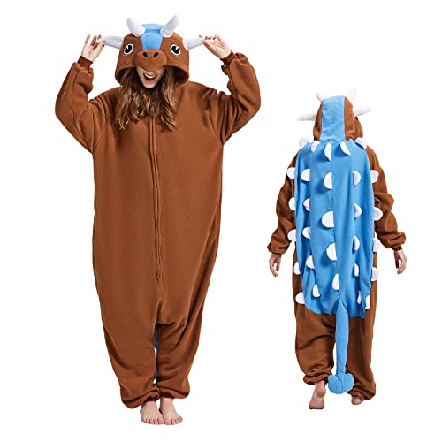 BETIFUHOM Animal Ankylosaurus Onesie Pajamas Unisex Adult Dinosaur Halloween Christmas Onesies Costume Cosplay for Women and Men