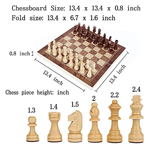 Chess Set，Folding Storage Wooden Chess Board Sets，3 in 1 Chess Board Game for Adults and Kids （Chess，Backgammon，Checkers），Exquisite Wooden Chess Set