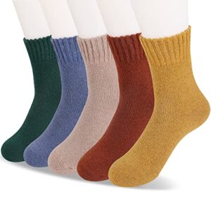 MOSOTECH 5 Pairs Womens Wool Socks, Thick Warm Cozy Crew Winter Socks Boot Socks Thermal Gifts Socks, Size 5-10