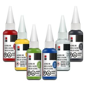 marabu alcohol ink for epoxy resin - 6 primary colors alcohol ink set - vibrant and versatile alcohol inks for resin art, tumblers, alcohol paint paper, resin dye - 20ml inks