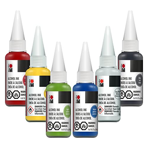 Marabu Alcohol Ink for Epoxy Resin - 6 Primary Colors Alcohol Ink Set - Vibrant and Versatile Alcohol Inks for Resin Art, Tumblers, Alcohol Paint Paper, Resin Dye - 20ml Inks