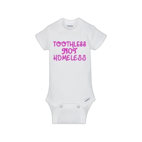 Bravotv Real Housewives of Beverly Hills Baby Bodysuit Onesie - Toothless Not Homeless (6-9 Months, White/Hot Pink)