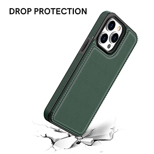 Delidigi Compatible with iPhone 13 Pro Max Case Wallet with Card Holder, Flip PU Leather Built-in Card Slots, Kickstand and Shockproof Case for iPhone 13 Pro Max 6.7 inch Women Men (Alpine Green)