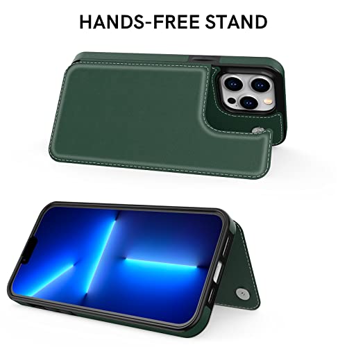 Delidigi Compatible with iPhone 13 Pro Max Case Wallet with Card Holder, Flip PU Leather Built-in Card Slots, Kickstand and Shockproof Case for iPhone 13 Pro Max 6.7 inch Women Men (Alpine Green)