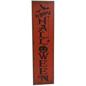 haunted hill farm 45-in. happy halloween porch leaner sign with led lights, battery operated, festive holiday decor, jack-o-lantern, bats in orange & black