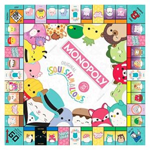 monopoly: squishmallows | collector’s edition featuring cam the cat plush | buy, sell, trade spaces featuring squshmallows | collectible classic monopoly game | officially-licensed squishmallows game