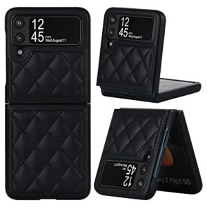 xizyo leather case for samsung galaxy z flip 3 5g, diamond-shaped luxury soft pu leather & hard pc shell shockproof bumper protective cover, black