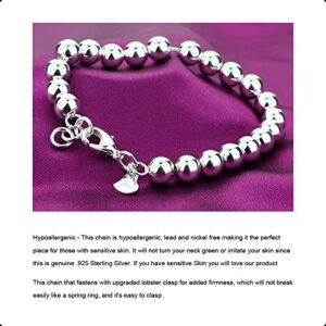 Meilanduo 925 Sterling Silver Women's 4MM-6MM Italian Bead Ball Chain Bracelet, Handmade Bead Italian Bracelet, Lobster Claw Clasp - Sizes 5.1" to 8.3" Inch - (Silver-Tone, 4mm 5.1")