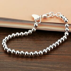 Meilanduo 925 Sterling Silver Women's 4MM-6MM Italian Bead Ball Chain Bracelet, Handmade Bead Italian Bracelet, Lobster Claw Clasp - Sizes 5.1" to 8.3" Inch - (Silver-Tone, 4mm 5.1")