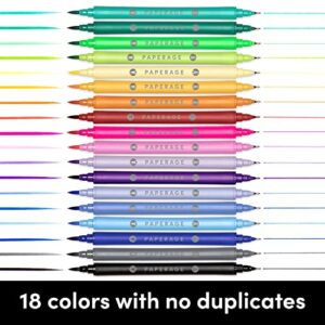 PAPERAGE Dual Tip Brush Pens (4.0mm Brush Tip + 0.5mm Fine Tip), Rainbow, 18 Pack Dual Tip Brush Pen Set for Drawing, Hand-Lettering, Calligraphy, Journaling and More