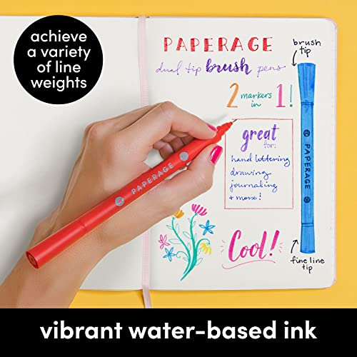 PAPERAGE Dual Tip Brush Pens (4.0mm Brush Tip + 0.5mm Fine Tip), Rainbow, 18 Pack Dual Tip Brush Pen Set for Drawing, Hand-Lettering, Calligraphy, Journaling and More