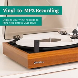 Electrohome Montrose Wireless Vinyl Record Player 2-Speed Belt-Drive Turntable, with Audio-Technica Stylus, Bluetooth, Vinyl-to-MP3 Recording, Speed Control Motor, Built-in Preamp, Wood Plinth (RR36)