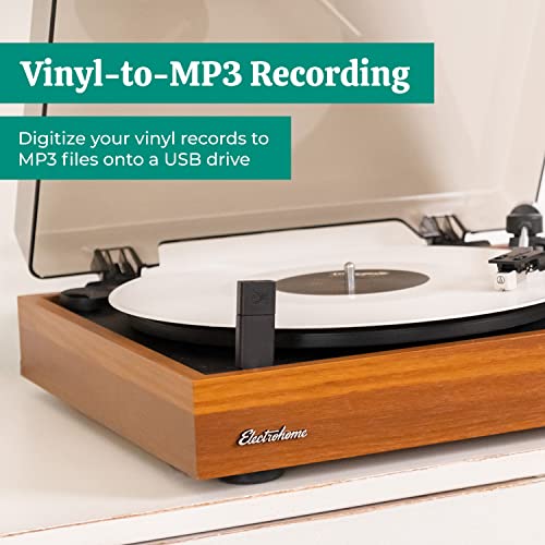 Electrohome Montrose Wireless Vinyl Record Player 2-Speed Belt-Drive Turntable, with Audio-Technica Stylus, Bluetooth, Vinyl-to-MP3 Recording, Speed Control Motor, Built-in Preamp, Wood Plinth (RR36)