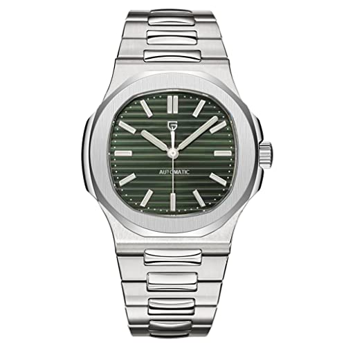 HaiQin Pagani Design 1728 Elegant Men's Automatic Mechanical Watch Full Stainless Steel Synthetic Sapphire 100m Waterproof Luminous Sports WristWatches (Green)