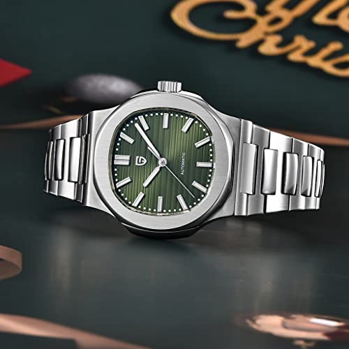 HaiQin Pagani Design 1728 Elegant Men's Automatic Mechanical Watch Full Stainless Steel Synthetic Sapphire 100m Waterproof Luminous Sports WristWatches (Green)