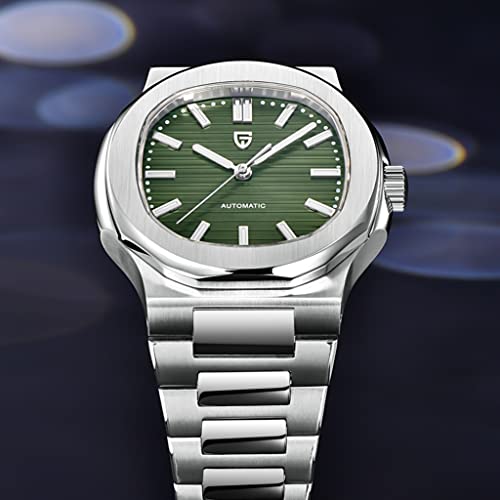 HaiQin Pagani Design 1728 Elegant Men's Automatic Mechanical Watch Full Stainless Steel Synthetic Sapphire 100m Waterproof Luminous Sports WristWatches (Green)