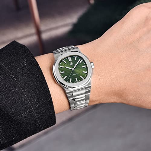 HaiQin Pagani Design 1728 Elegant Men's Automatic Mechanical Watch Full Stainless Steel Synthetic Sapphire 100m Waterproof Luminous Sports WristWatches (Green)