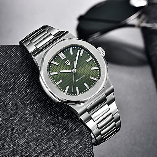 HaiQin Pagani Design 1728 Elegant Men's Automatic Mechanical Watch Full Stainless Steel Synthetic Sapphire 100m Waterproof Luminous Sports WristWatches (Green)