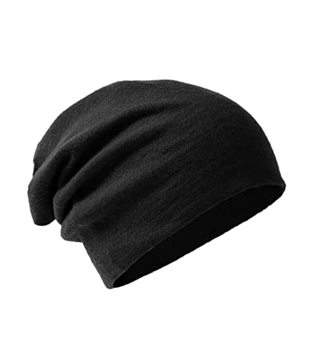 Villand 100% Merino Wool Beanie Hat for Women and Men with Gift Bag, Double-Layered Ski Cap, Knitted Wool Hat for Winter (Black)