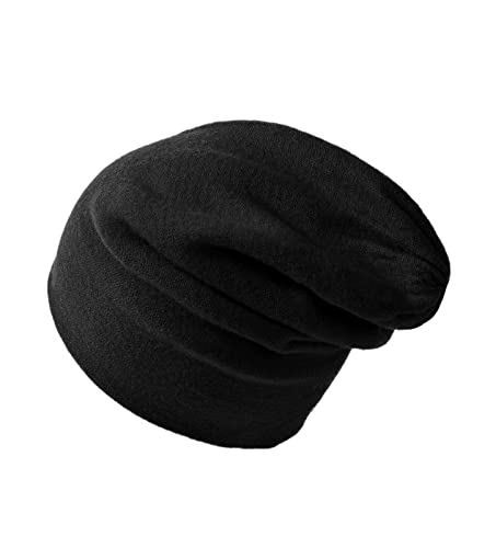 Villand 100% Merino Wool Beanie Hat for Women and Men with Gift Bag, Double-Layered Ski Cap, Knitted Wool Hat for Winter (Black)