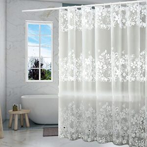 tikabc frosted flower shower curtain liner, 5g peva shower liner, non-toxic odor free plastic waterproof shower curtains, 72x72 inch with grommet holes 3 magnetic weights