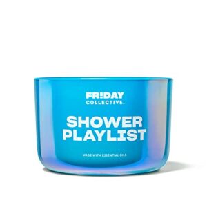 friday collective shower playlist candle, fresh & clean scented, made with essential oils, 3 wicks, 13.5 oz