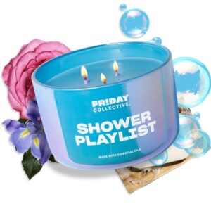 Friday Collective Shower Playlist Candle, Fresh & Clean Scented, Made with Essential Oils, 3 Wicks, 13.5 oz