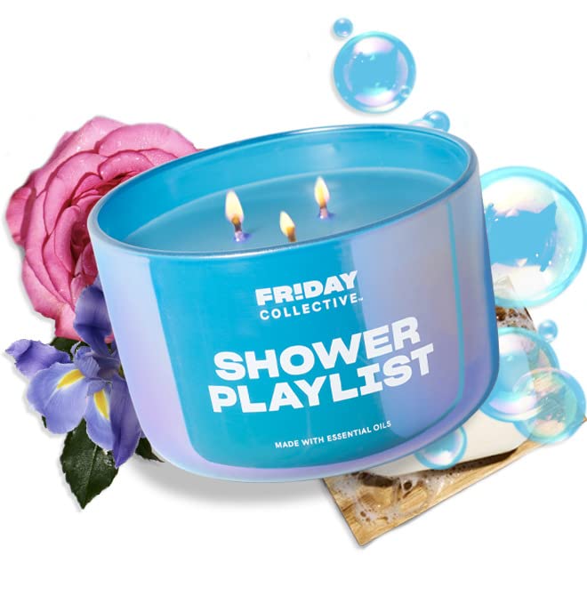 Friday Collective Shower Playlist Candle, Fresh & Clean Scented, Made with Essential Oils, 3 Wicks, 13.5 oz