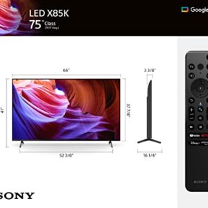 Sony 75 Inch 4K Ultra HD TV X85K Series: LED Smart Google TV with Dolby Vision HDR and Native 120HZ Refresh Rate KD75X85K- 2022 Model (Renewed)