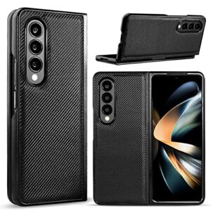 akabeila case for samsung galaxy z fold 3 5g, premium pu leather case soft slim non-slip carbon fiber phone case folding cover for galaxy z fold3 5g 7.6" black
