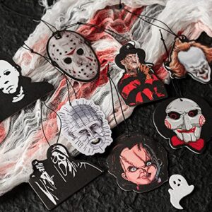 8Pcs Horror Classic Movie Character Car Air Fresheners Gift Set Halloween Incense Chips Scented Car Diffuser Rearview Mirror Hanging Pendant Ornaments Decor Automotive Interior Accessories Party Favor