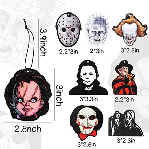 8Pcs Horror Classic Movie Character Car Air Fresheners Gift Set Halloween Incense Chips Scented Car Diffuser Rearview Mirror Hanging Pendant Ornaments Decor Automotive Interior Accessories Party Favor