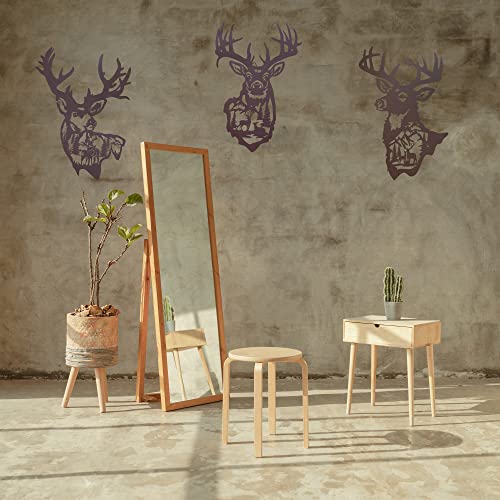NewVees 16 Inch Large Metal Deer Wall Art Decor, Rustic Cabin Decor, Hunting Decor for Home Bathroom Bedroom Lodge, Deer in the Forest Pine Tree, Set of 3
