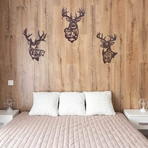 BVLFOOK 16 Inch Large Metal Deer Wall Art Decor, Rustic Cabin Decor, Hunting Decor for Home Bathroom Bedroom Lodge, Deer in the Forest Pine Tree, Set of 3