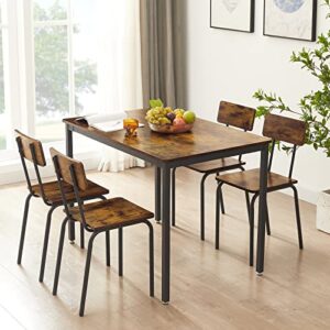 kivenjaja dining table set for 4, 5-piece industrial metal wood rectangle kitchen table and 4 chairs for dining room kitchen dinette breakfast nook small space, rustic brown