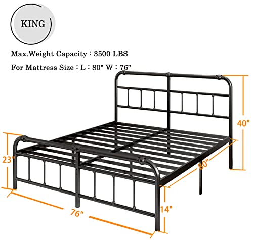 THEOCORATE King Size Bed Frame with Headboard and Footboard,14 Inch High Metal Platform, 3500lbs Support，No Box Spring Needed,Noise Free, Easy Assembly,Black