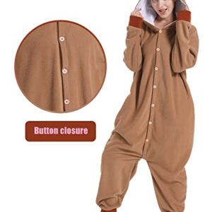 Lovemonster Adult Raccoon Costume Animal Onesie, Dressing-up Party Halloween Christmas Cosplay Costume Pajamas Sleepwear for Women Men Brown L