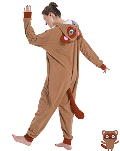 Lovemonster Adult Raccoon Costume Animal Onesie, Dressing-up Party Halloween Christmas Cosplay Costume Pajamas Sleepwear for Women Men Brown L