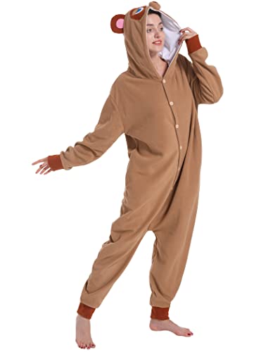 Lovemonster Adult Raccoon Costume Animal Onesie, Dressing-up Party Halloween Christmas Cosplay Costume Pajamas Sleepwear for Women Men Brown L