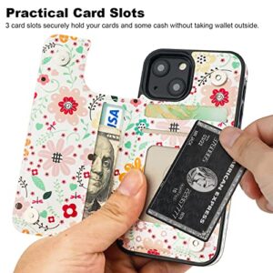 HAOPINSH for iPhone 13 Mini Case Wallet with Card Holder, Daisy Florals Pattern Back Flip Folio PU Leather Kickstand Card Slots Case for Women Girls, Double Magnetic Clasp Shockproof Cover 5.4"