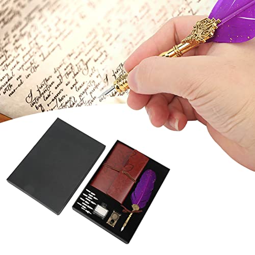 Quill Pen Set, Antique Calligraphy Feather Pen Set with 8 Nibs Pen Holder Notebook for Beginner Enthusiast