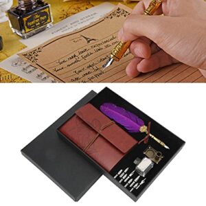 Quill Pen Set, Antique Calligraphy Feather Pen Set with 8 Nibs Pen Holder Notebook for Beginner Enthusiast