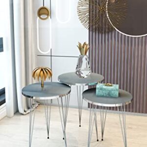 PAK HOME Set of 3 Nesting End Tables Round Wood Stacking Coffee Side Accent Table with Metal Legs for Living Room, Home Office, Nightstands for Bedroom