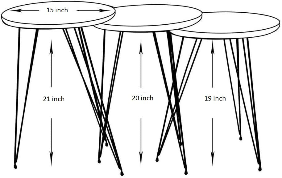 PAK HOME Set of 3 Nesting End Tables Round Wood Stacking Coffee Side Accent Table with Metal Legs for Living Room, Home Office, Nightstands for Bedroom