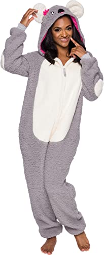 Funziez! Slim Fit Sherpa Adult Onesie - Animal Halloween Costume - Plush One Piece Cosplay Suit for Women and Men Koala