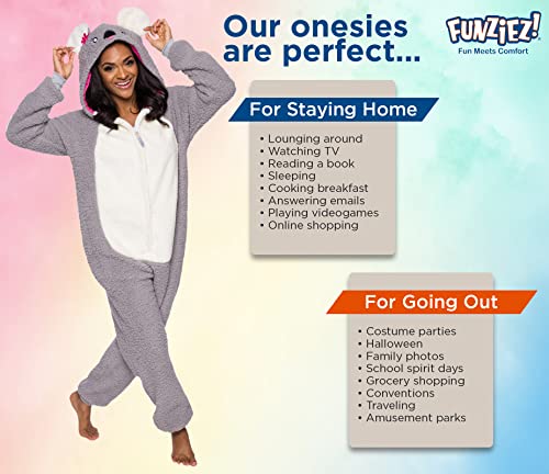 Funziez! Slim Fit Sherpa Adult Onesie - Animal Halloween Costume - Plush One Piece Cosplay Suit for Women and Men Koala